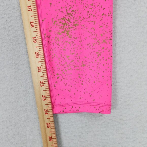 Zyia Pants Womens 6 8 Pink Gold Splatter Leggings Crop Mid Rise Athletic Running - Picture 6 of 11